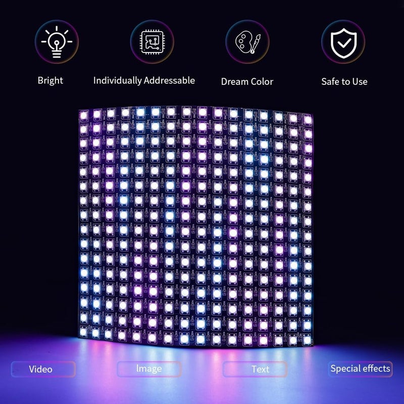 LOAMLIN WS2812B RGB LED Digital Flexible Individually Addressable Panel Light WS2812 8X8 16X16 8X32 LED Module Matrix Screen DC5V (2Pack 16X16 256Pixels) - Image 2